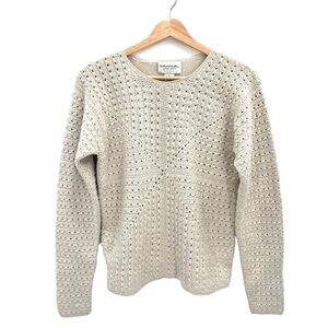 Emanuel Ungaro Light Tan Cable Knit Long Sleeve Crewneck Sweater Size S